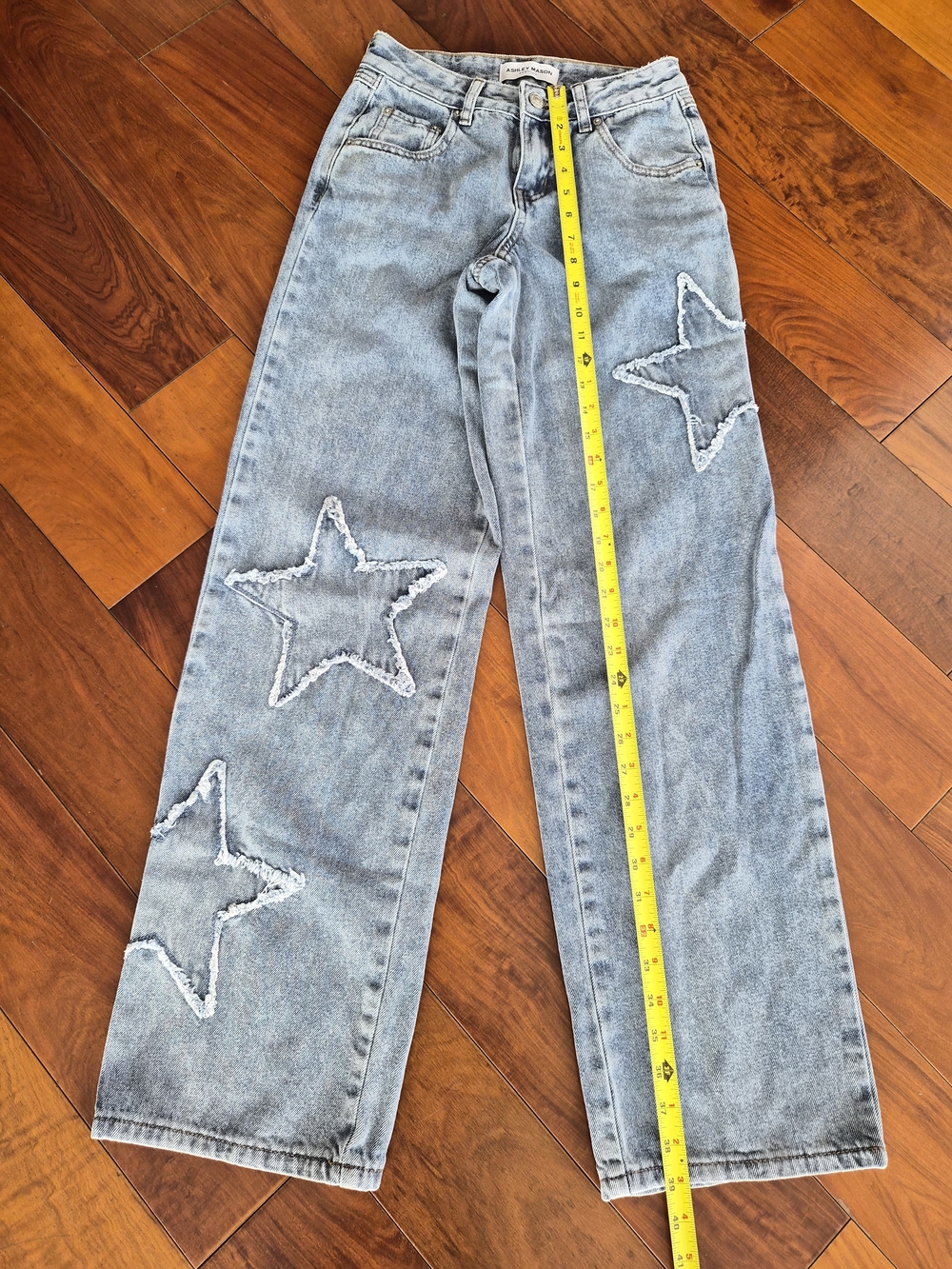 Ashley Mason Frayed Star Patch Wide Leg Jeans 00/23 - Picture 6 of 15